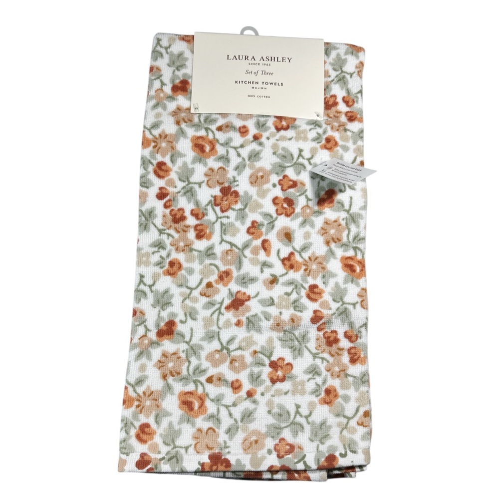 NEW Laura Ashley FLORAL EMOGENE Terracota Kitchen Towel Set/3